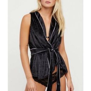 NWT Free People Late Night Velvet Wrap Top in Black and Purple Size XS